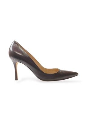 Manolo Blahnik BB 90mm Dark Brown Leather Pointy Toe Pumps w Wood Heel